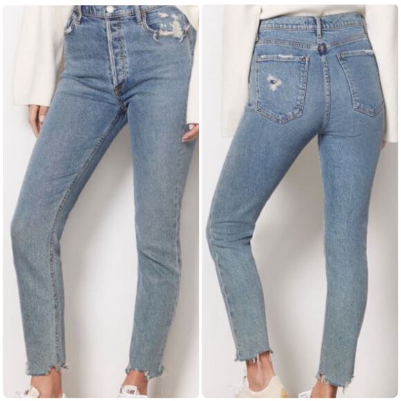 AGOLDE Nico High Rise Slim Fit Jeans Distressed Raw Hem Button Fly Size 31 - Picture 1 of 9